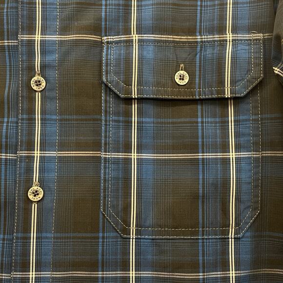 Kuhl Shirt Mens Medium Blue Button Down Eluxor Plaid Outdoor Hiking Lumberjack - Picture 5 of 11